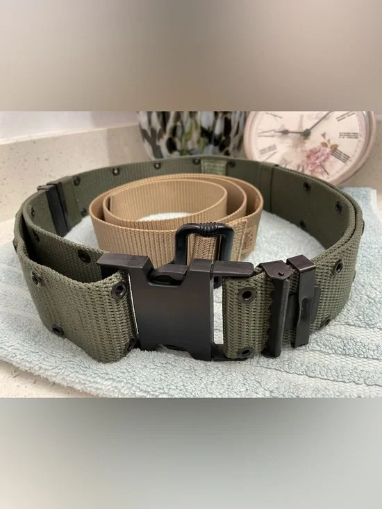 Lot of 2 Tactical Men's Webbing Belts - Khaki & Army Green - Picture 2 of 14